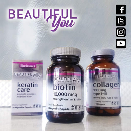 Caja Bluebonnet Beautiful Ally Biotin 10,000 mcg sin gluten