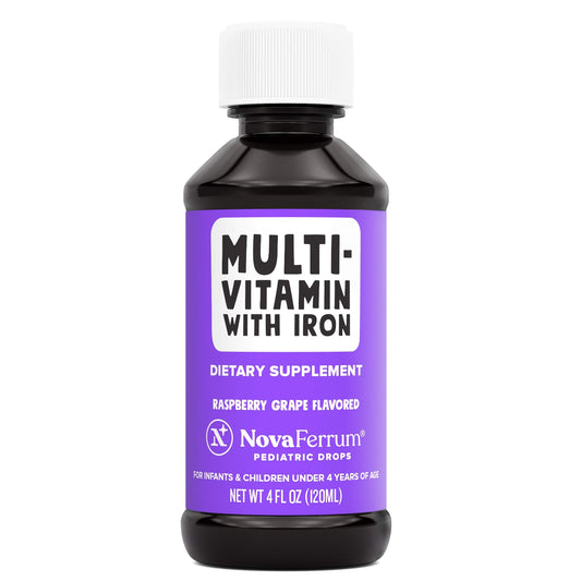 Caja y botella de NovaFerrum Yum multivitamina para niños