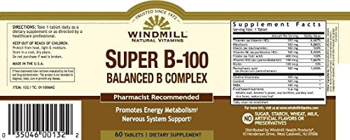 Caja y botella Windmill Vitamina B-100 Complejo 60 tabletas