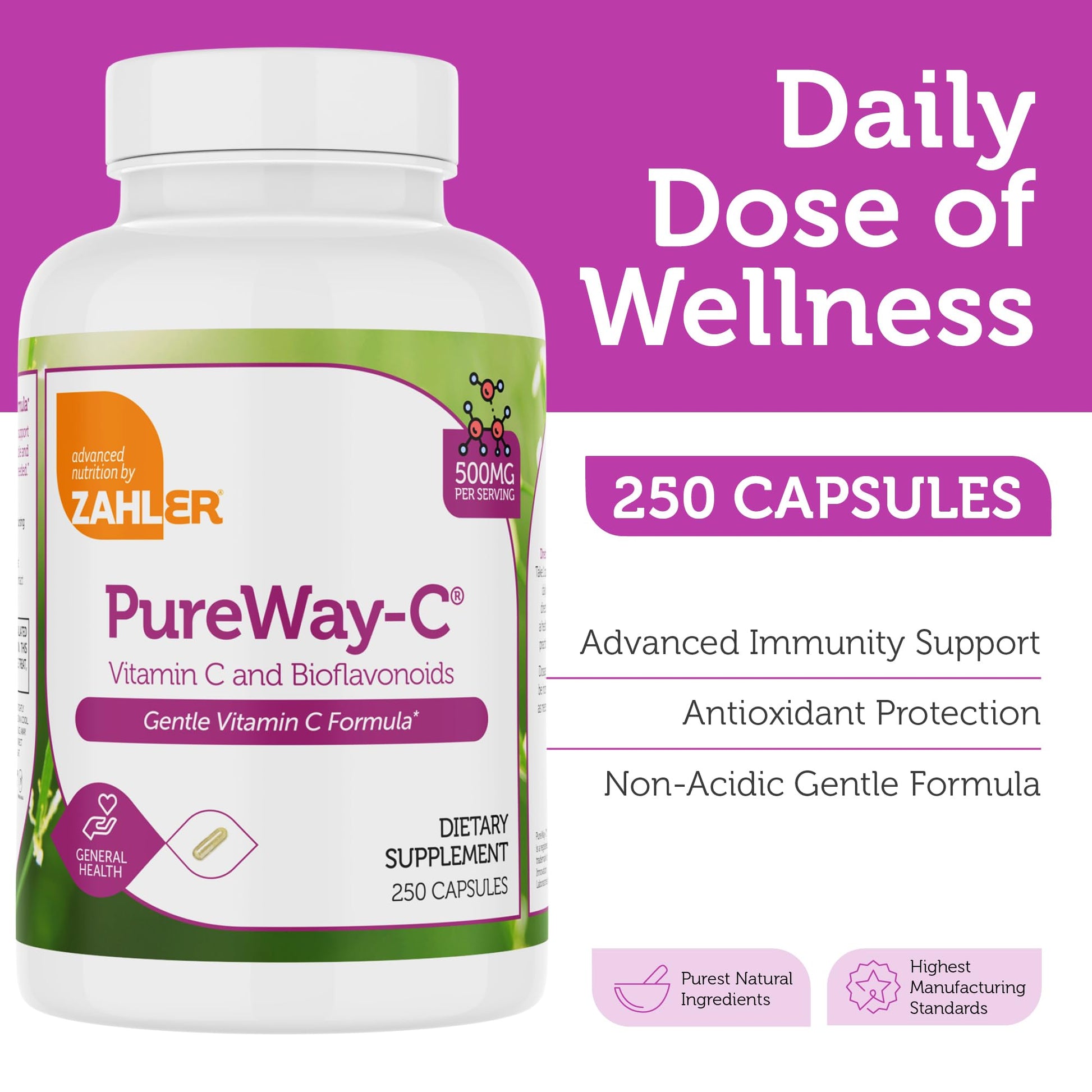 Caja cápsulas Zahler vitamina C 500mg para soporte inmune