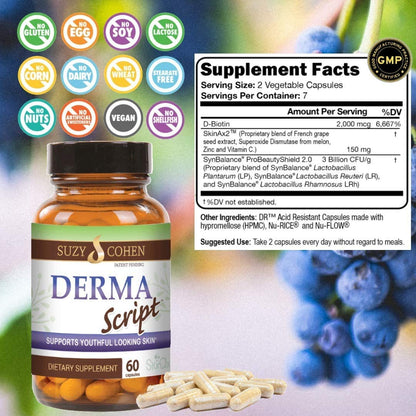 Caja DermaScript probiótico para mejorar piel y biotina facial