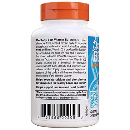 Caja de Doctor's BEST Vitamina D3 1000 IU con 180 cápsulas