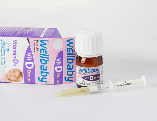 Caja y frasco gotas vitamina d wellbaby 30 ml