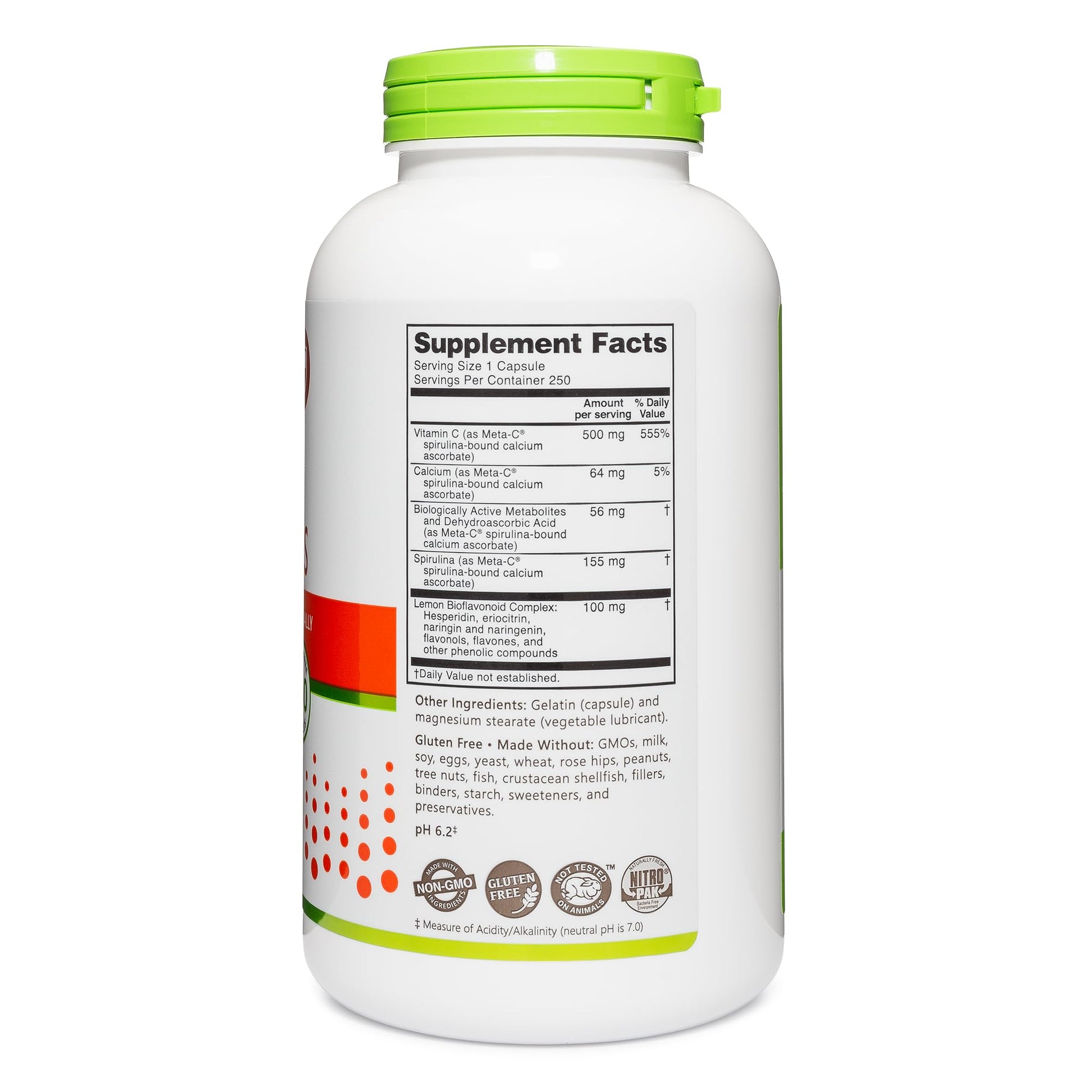 Caja y frasco NutriBiotic Meta-C vitamina c espirulina limón
