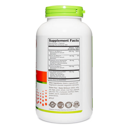 Caja y frasco NutriBiotic Meta-C vitamina c espirulina limón