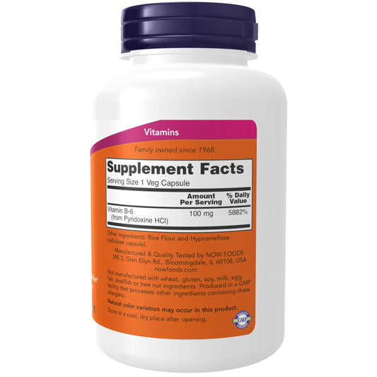 Frente caja NOW Foods Vitamina B-6 100 mg