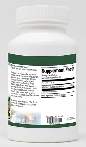 Caja frontal Terravita Vitamina E 400 UI 100 cápsulas