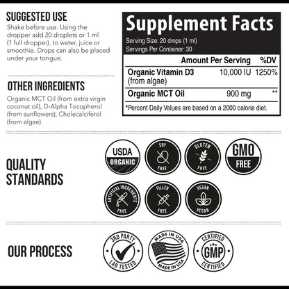 Caja con gotas de vitamina d3 100% vegana y orgánica liquid Triquetra