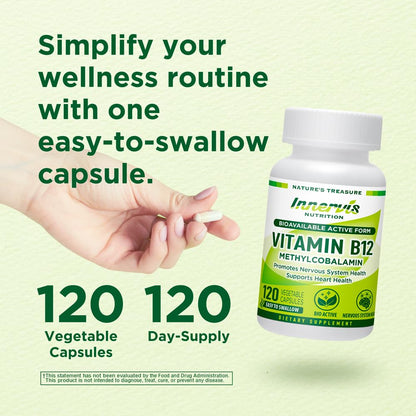 Caja INNERVISNUTRITION suplemento vitamina B12 metilcobalamina 120 cápsulas