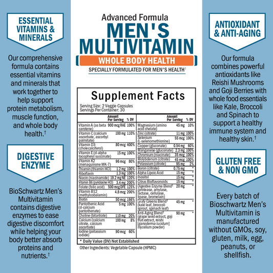 Caja del multivitamínico avanzado para hombres