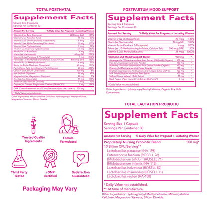 Caja del paquete postnatal Pink Stork con vitaminas para mujeres