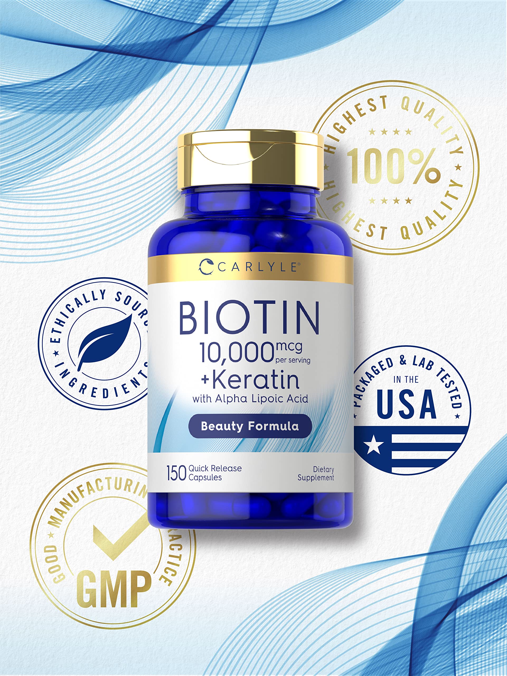Caja paquete suplemento Biotina Carlyle 150 cápsulas
