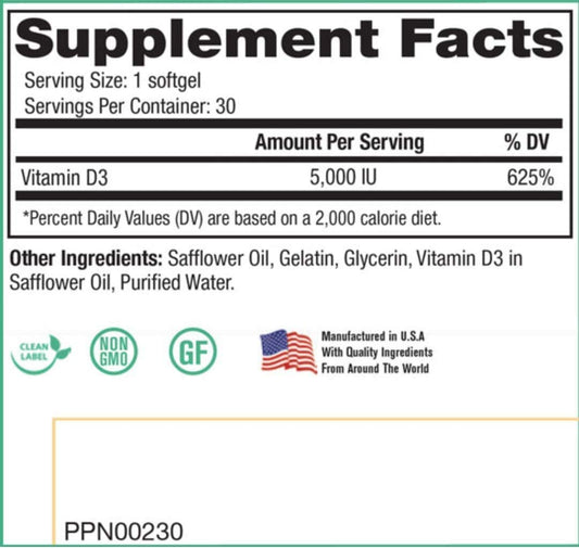Caja Peak Pure & Natural Vitamina D3 30 cápsulas
