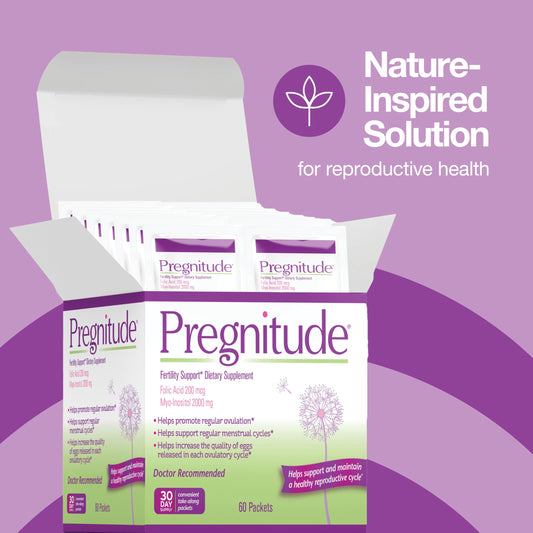 Caja Pregnitude 120 paquetes para fertilidad y ovulación