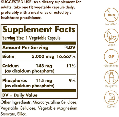 Caja Solgar biotina para piel y cabello saludables