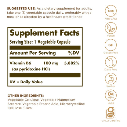 Caja Solgar Vitamina B6 cápsulas vegetales