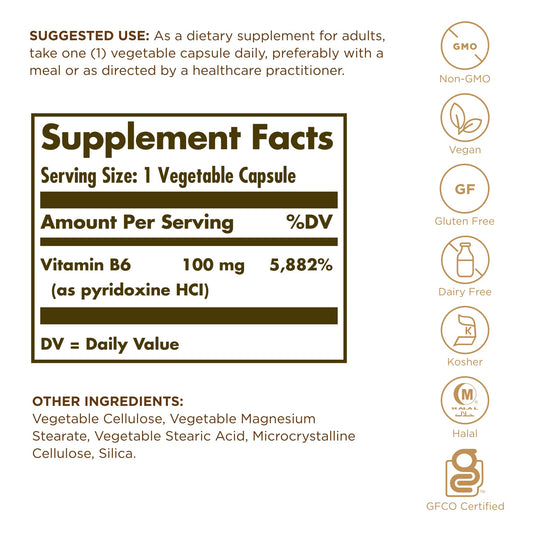 Caja Solgar Vitamina B6 cápsulas vegetales