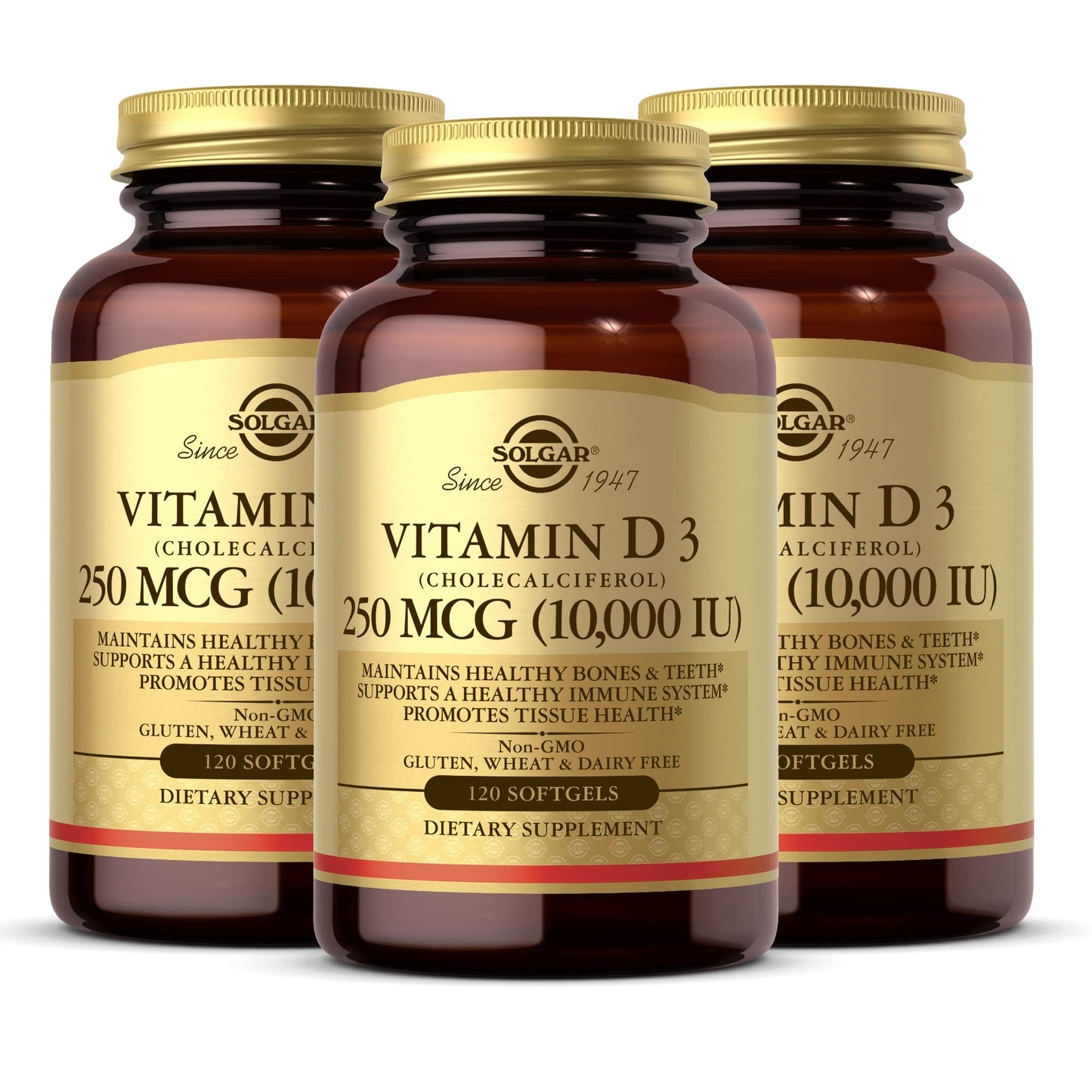 Caja Solgar vitamina d3 10000 ui 120 cápsulas blandas