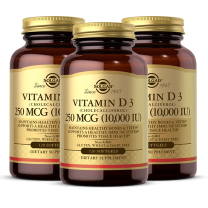 Caja Solgar vitamina d3 10000 ui 120 cápsulas blandas