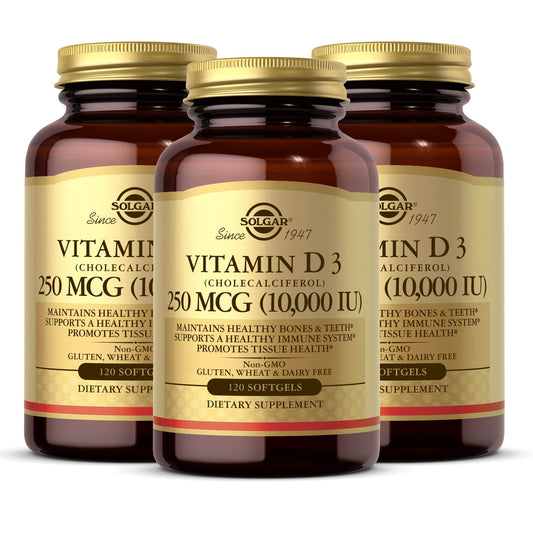 Caja Solgar vitamina d3 10000 ui 120 cápsulas blandas