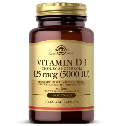 Caja Solgar vitamina d3 5000 ui 100 cápsulas blandas