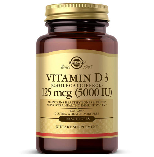 Caja Solgar vitamina d3 5000 ui 100 cápsulas blandas