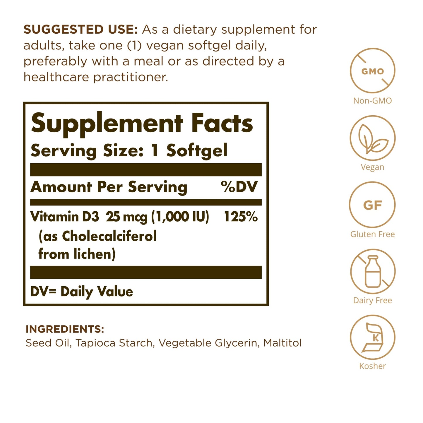 Caja Solgar Vitamina D3 Vegana 120 dosis