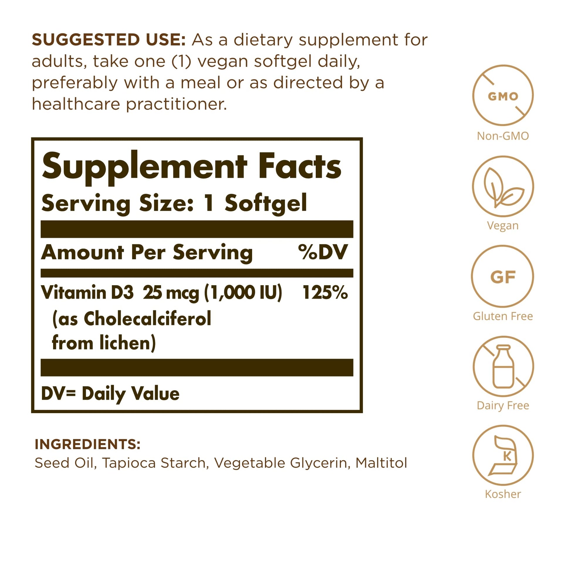 Caja Solgar Vitamina D3 Vegana 120 dosis