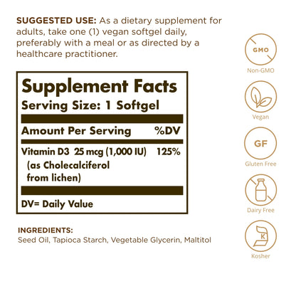 Caja Solgar Vitamina D3 Vegana 120 dosis