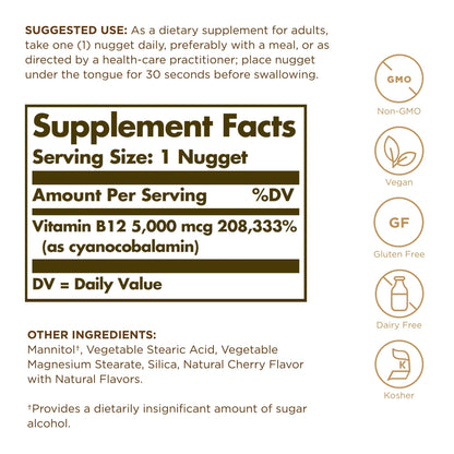 Caja de Vitamina B12 Solgar 5000 mcg con 30 púlsulas