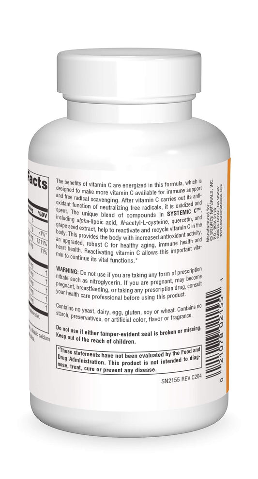 Caja Source Naturals Systemic C 500 mg 120 tabletas
