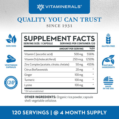 Caja suplementaria vitaminerals 120 caps zinc y vitaminas