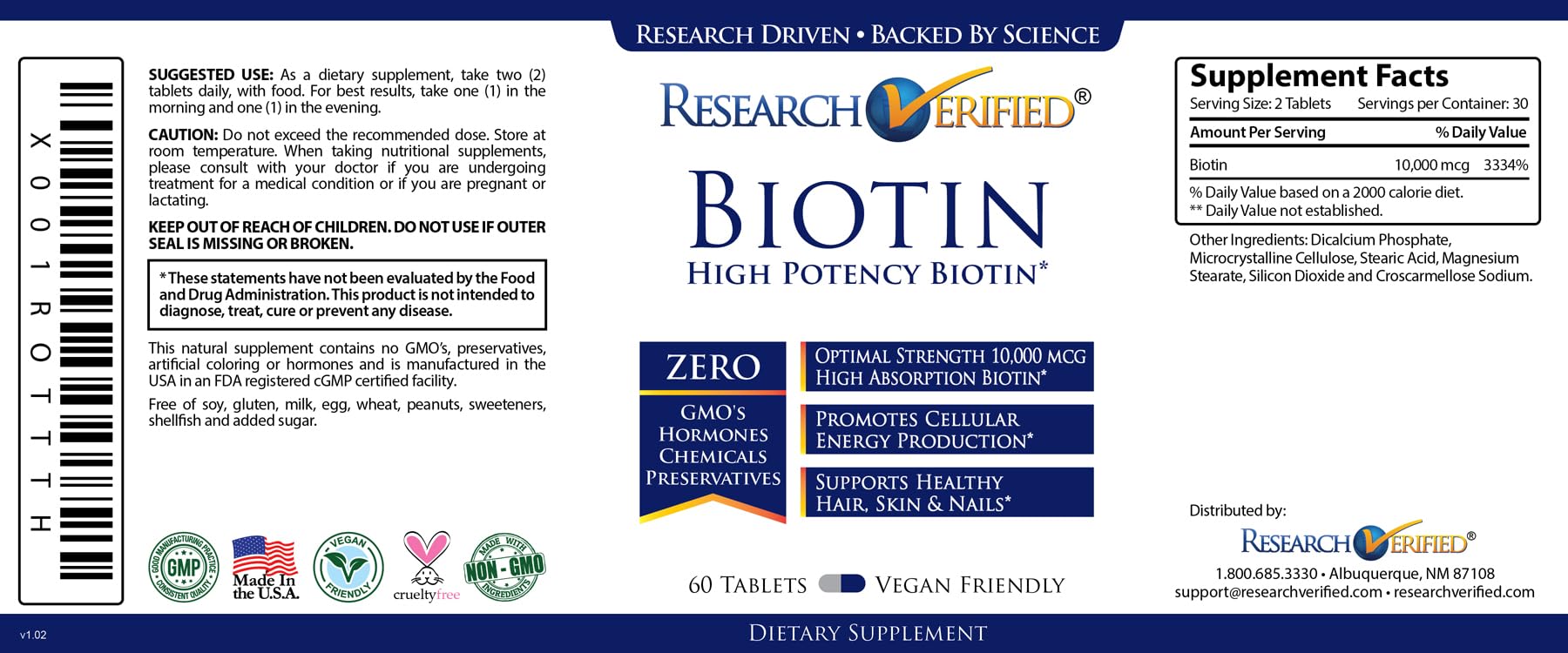 Caja y suplementos biotina 10000 mcg pureza alta
