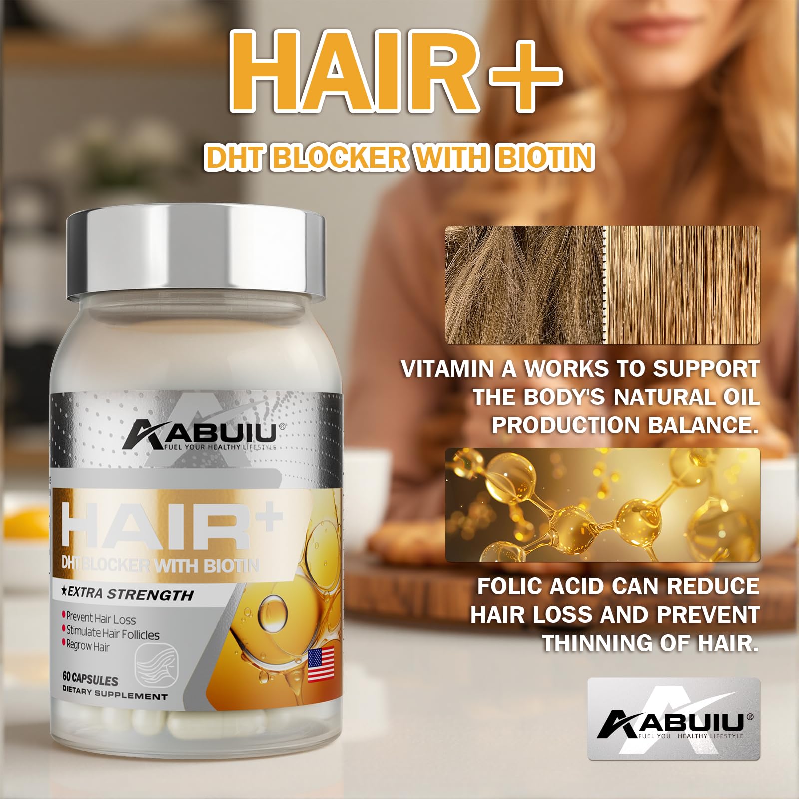 Caja del suplemento biotina ABUIU 5000 mcg