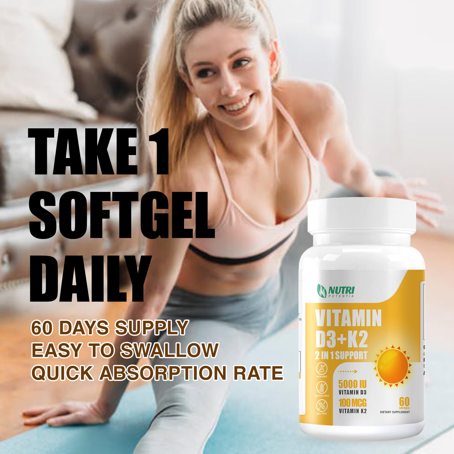 Caja de suplemento D3 K2 NUTRI POTENTIA con aceite MCT