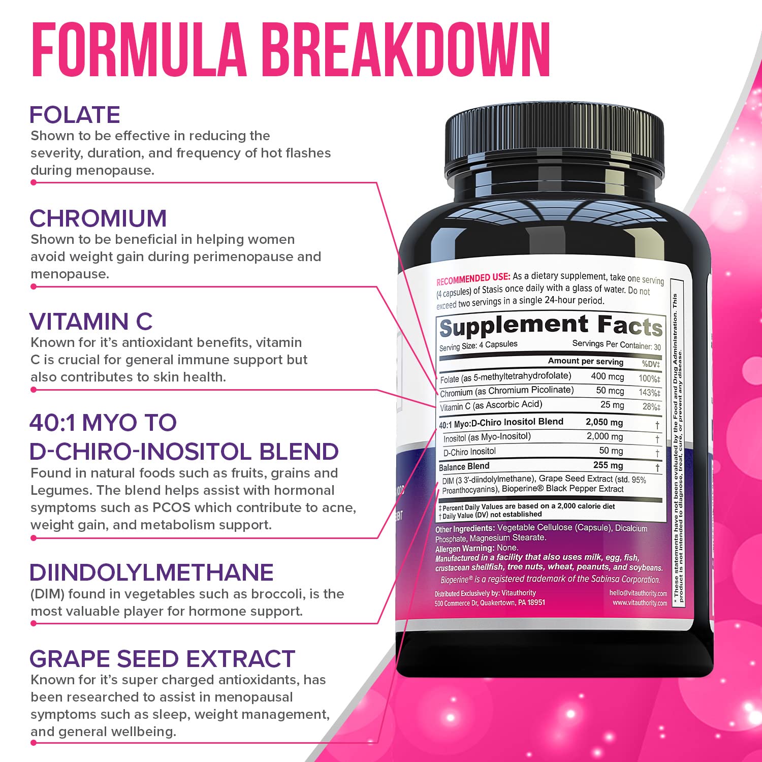 Caja del suplemento de equilibrio hormonal para mujer Vitauthority