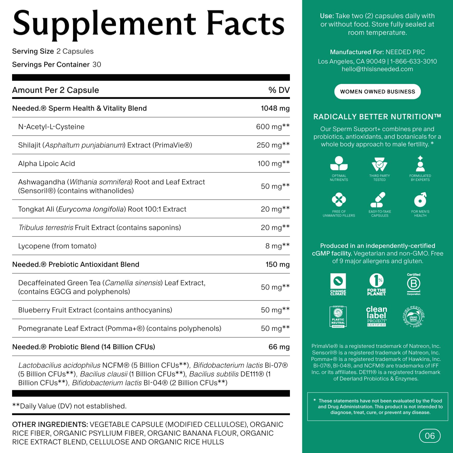 Caja suplemento fertilidad masculina Needed para paternidad