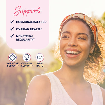 Caja exterior del suplemento hormonal con 240 cápsulas