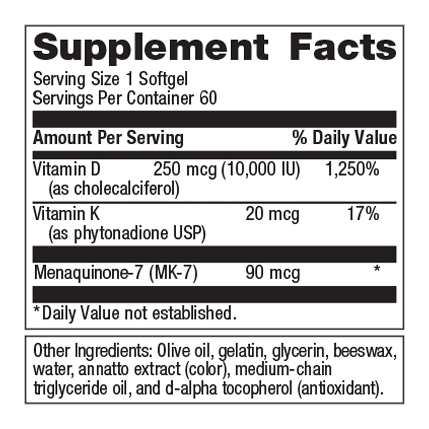 caja suplemento Metagenics vitamina d3 k2