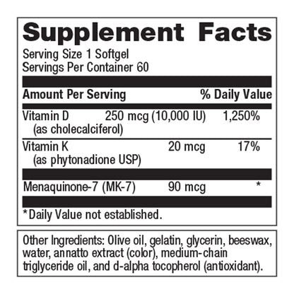 caja suplemento Metagenics vitamina d3 k2