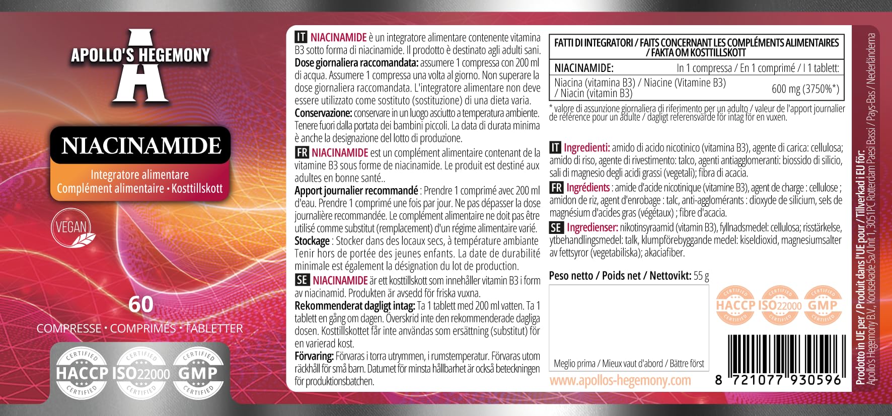 Caja suplemento niacinamida Apollos Hegemony