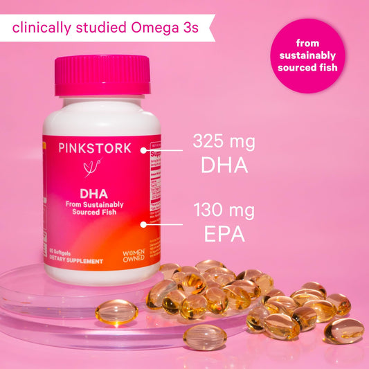 Caja suplemento omega 3 Pink Stork para embarazo y postparto