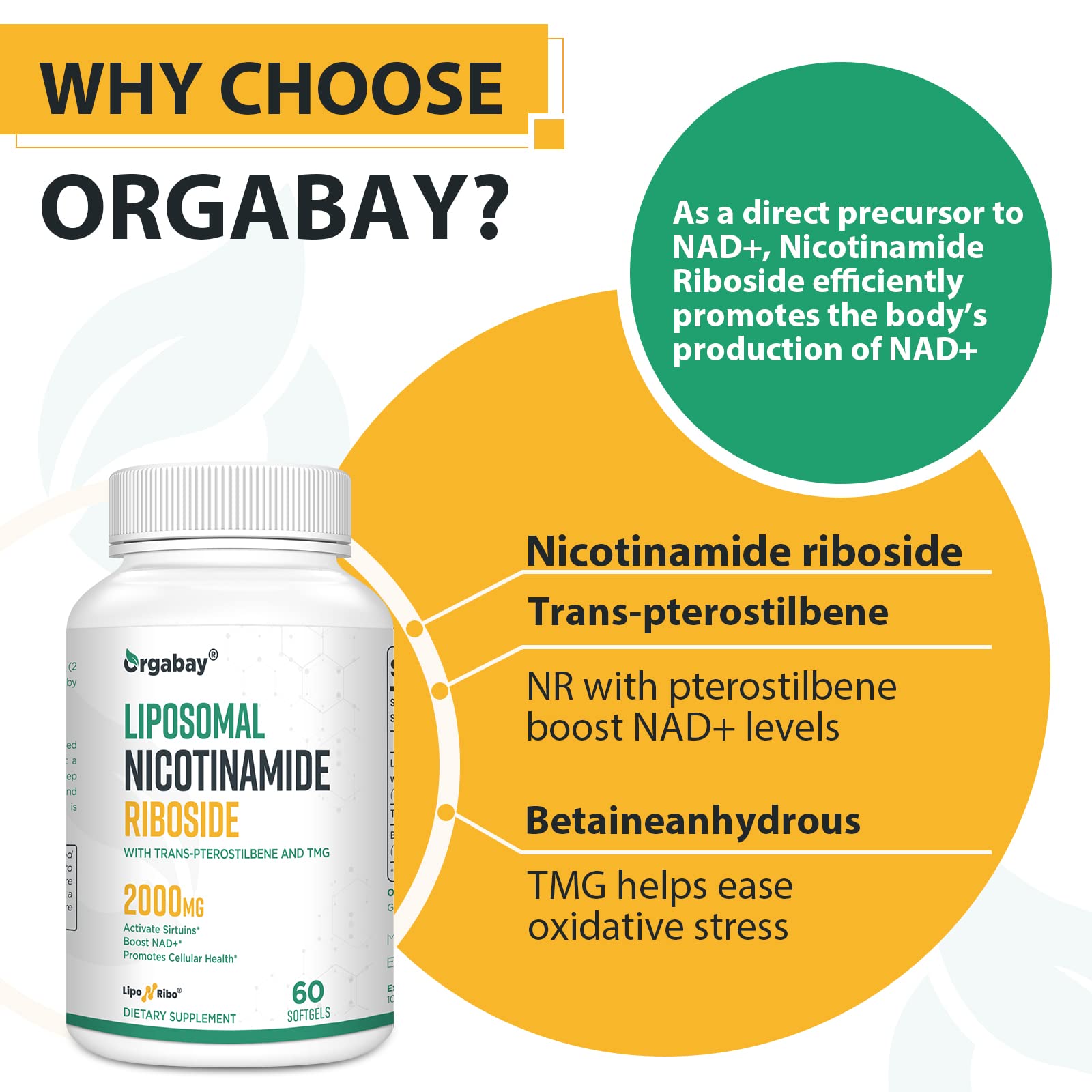 Caja de suplemento Orgabay nicotinamida ribósido para NAD+