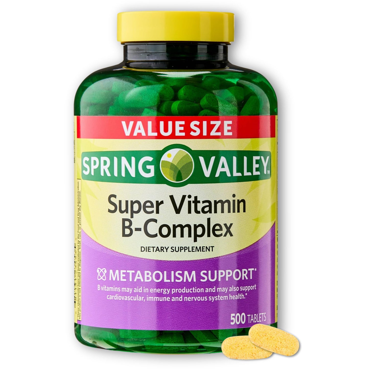 Caja del suplemento vitamina B Spring Valley 500 tabletas