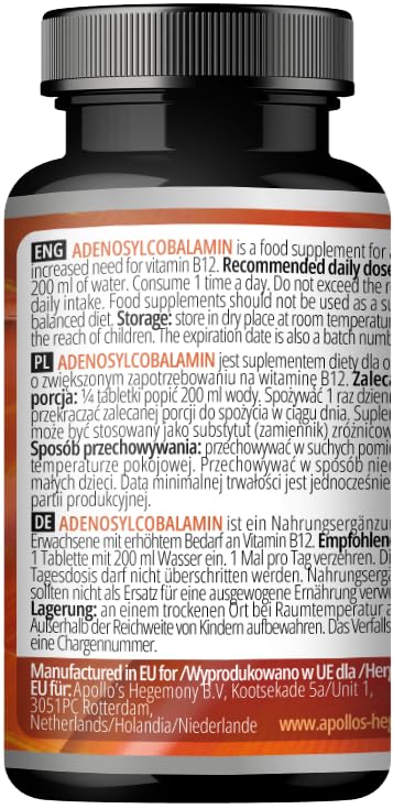 Caja suplemento vitamina b12 APOLLO'S HEGEMONY adenocobalamina