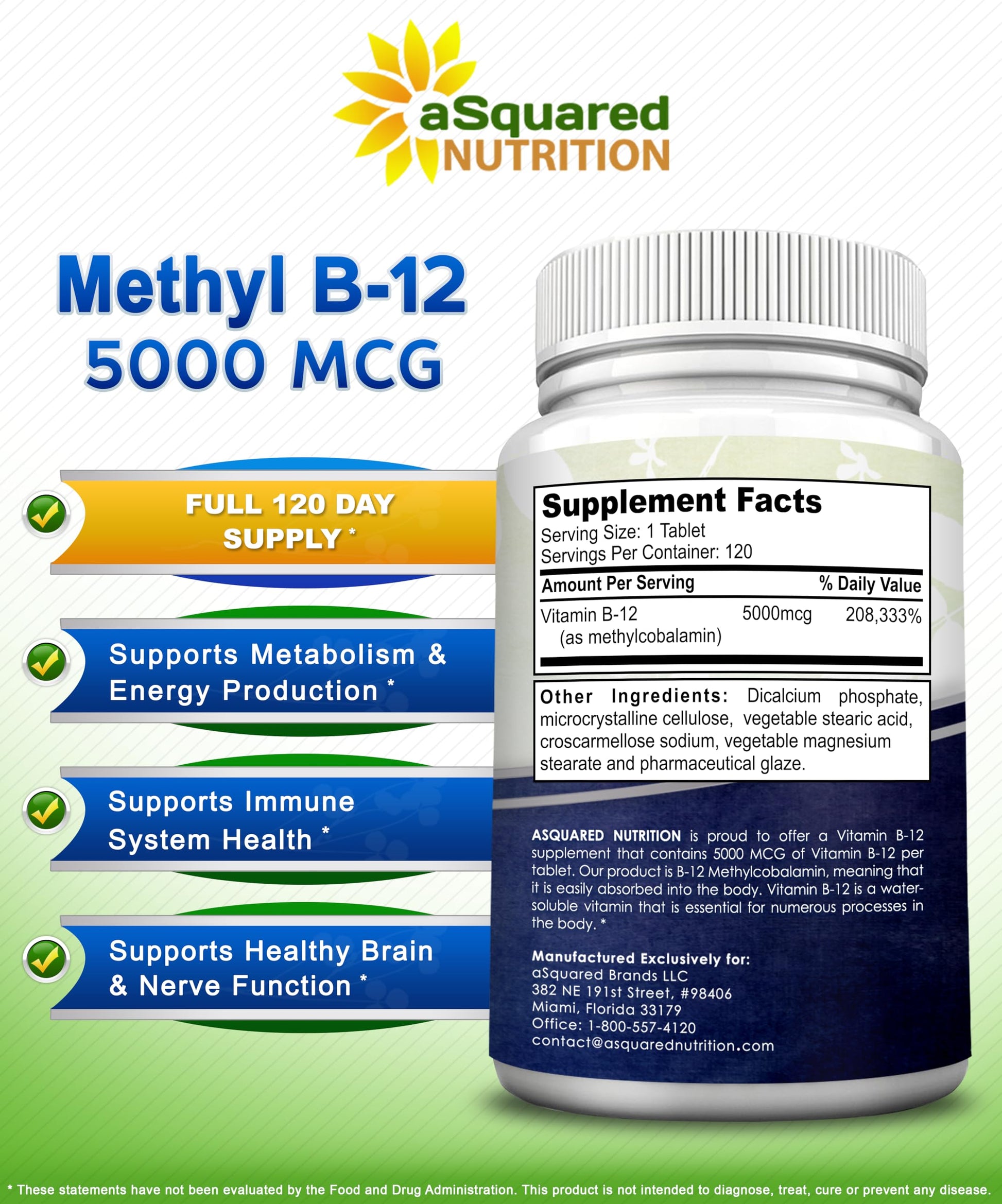 Caja suplemento vitamina b12 aSquared Nutrition 120 tabletas
