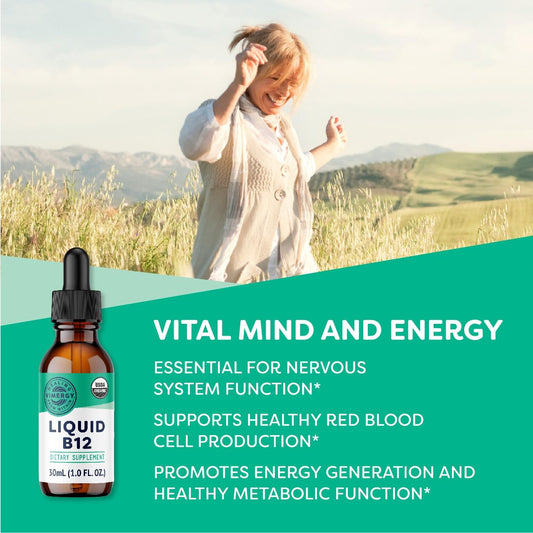 Caja de suplemento vitamina B12 líquida Vimergy orgánica