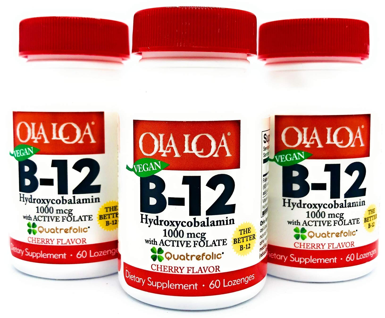 Caja de suplemento de vitamina B12 Ola Loa sabor cereza