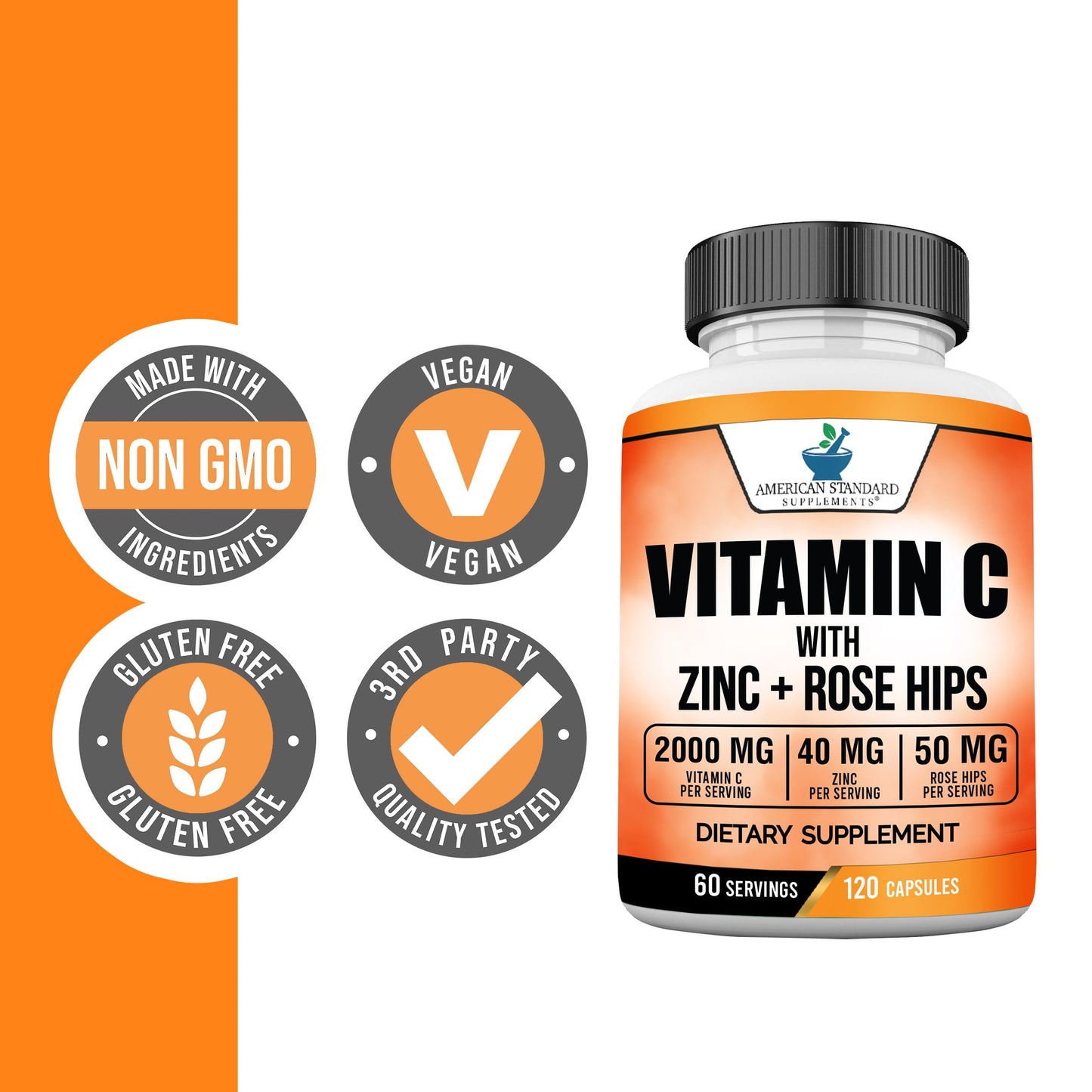 Caja suplemento vitamina C alta potencia American Standard 120 capsulas