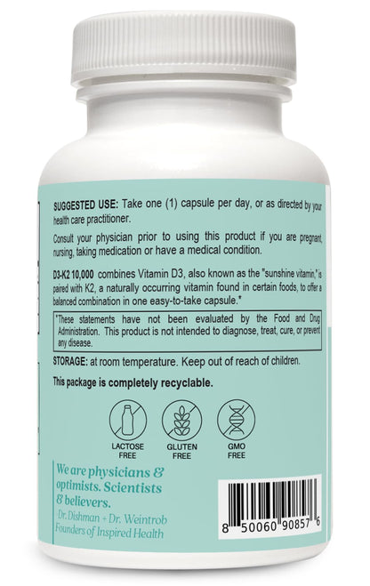 Caja suplemento vitamina D3 K2 LUMINspired HEALTH 60 cápsulas veganas